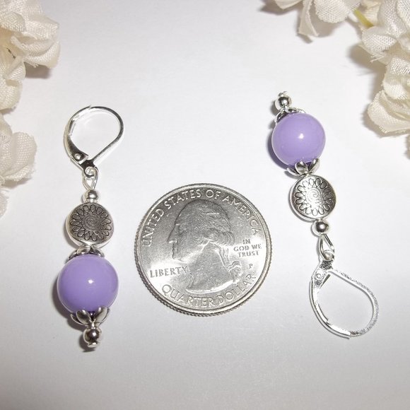 Pretty Purple Beaded Earrings Set Handmade 5352 - Picture 3 of 7